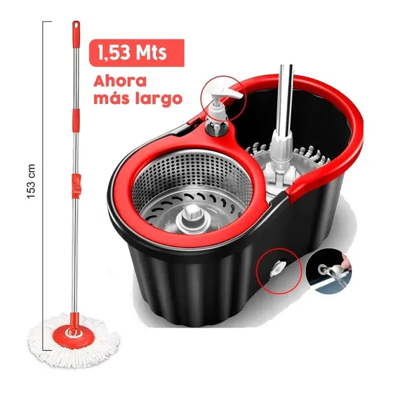 Balde Trapeador Escurridor Acero Centrifugo  + 2 Mopas # Lampazo De Piso Giratorio Automatico Sin Pedal