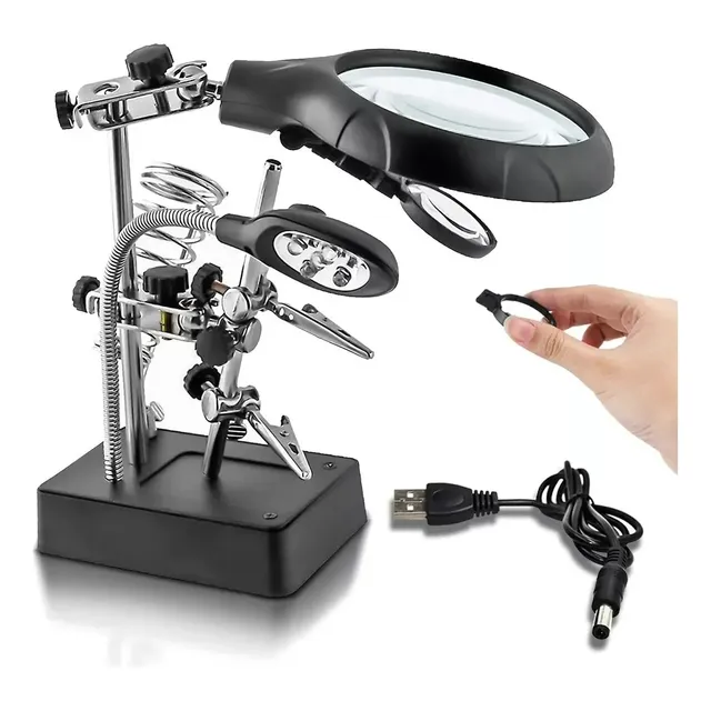 Lupa Con Luz Led Pinza Base Para Cautin Reparar Electrónicos