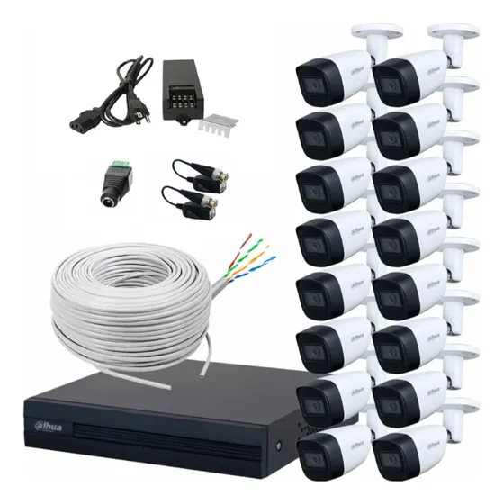 Kit Dahua Cctv 16 Cámaras 2mp Metal Audio Cable Utp Blanco