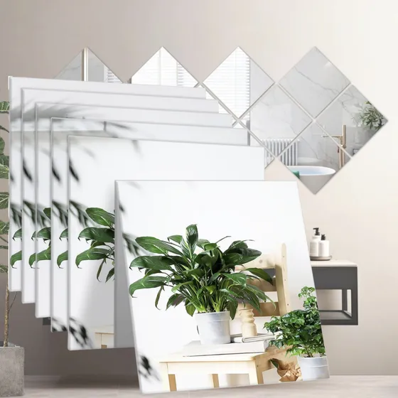 Espejos de 6pcs Cuadrado Hogar Decorativos Inastillable Pared Conjunto Acrílico Vinilos Viene con Autoadhesivos Se puede recortar De DIY 30 X 35 cm Al Por Mayor, Adecuado espejo baño y salón y tocador