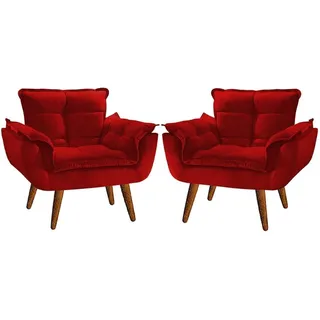 Kit 2 Poltrona Decorativa Opala Para Sala Recepção Luxo Cor Vermelha Kit 2 Poltrona Decorativa Opala Para Sala Recepção Luxo Cor Vermelha