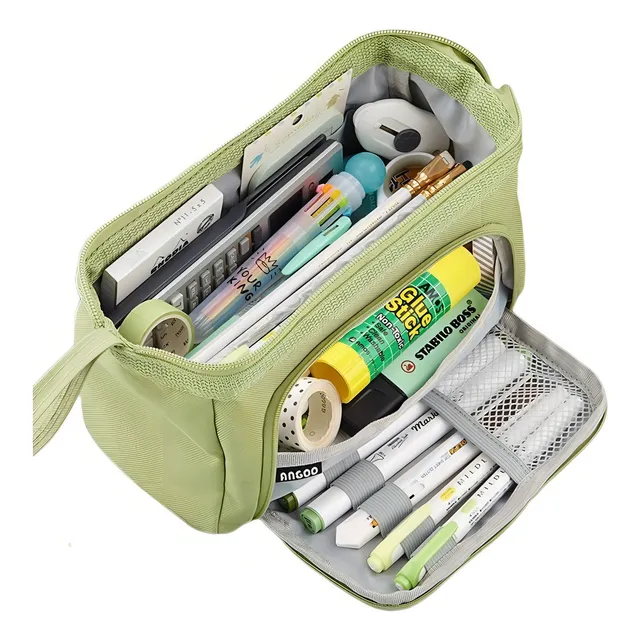 Estuche Para Lapices Gran Capacidad Doble Capa Organizadoras Color Verde