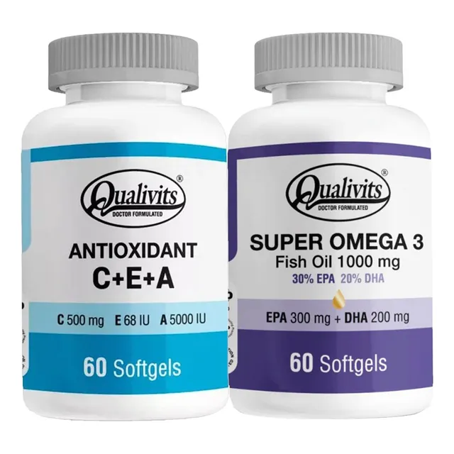 Antioxidante Vitamina C E A + Super Omega 3 60 Cáp Qualivits
