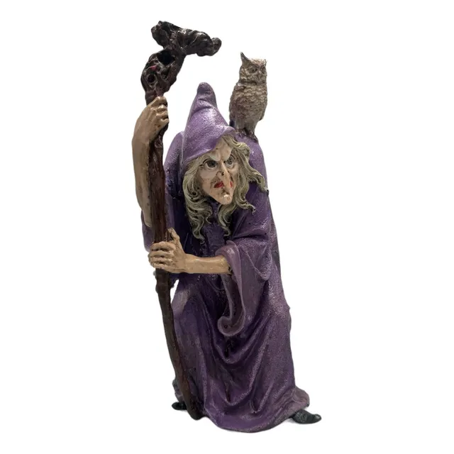 Estatua De Bruxa Com Coruja  E Cajado Wicca Wiccaa 30cm 