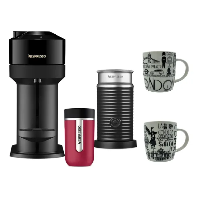 Cafetera Nespresso Vertuo Glossy Black Kit Espumador/tazas Glossy Black