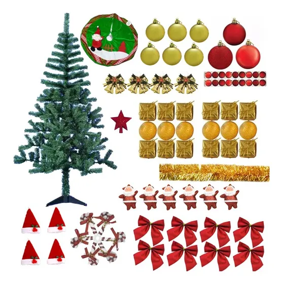Árvore De Natal Verde 1,80m 320 Galhos Com Enfeites 88 Itens