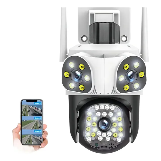 Cámara Seguridad Exterior Inalámbrica Triple Lente (3 X 2mp) Color Blanco