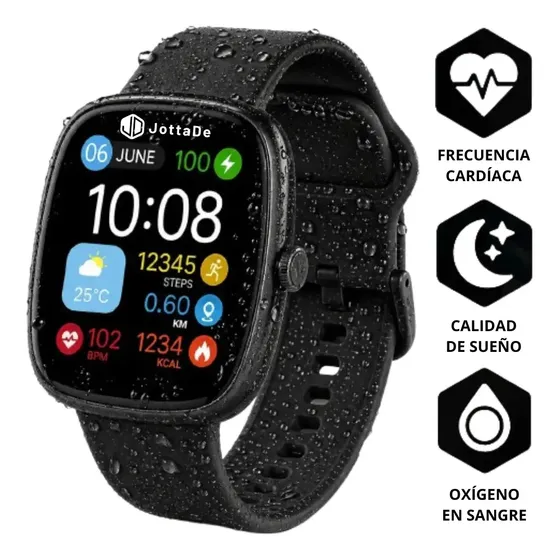 Smartwatch Jd Cairo Pantalla 1.83 Cuadrado Llamadas Bluetooth Presión Arterial Control De Musica Reloj Inteligente Color Negro
