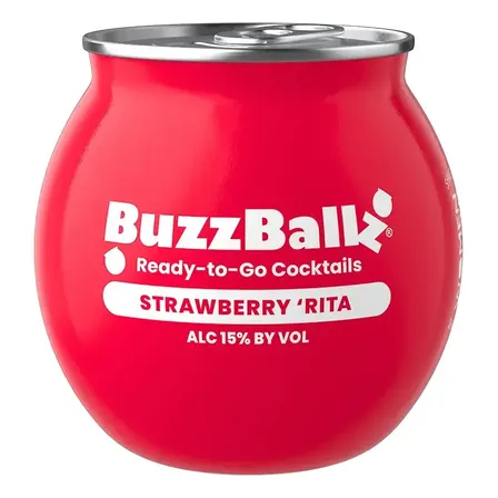 BuzzBallz Strawberry Rita, Margarita Lista para Beber, 200 mL ,15% de Alcohol, Cóctel Preparado con Tequila y Jugo de Fresa, con Notas Cítricas, Dulces y Afrutadas