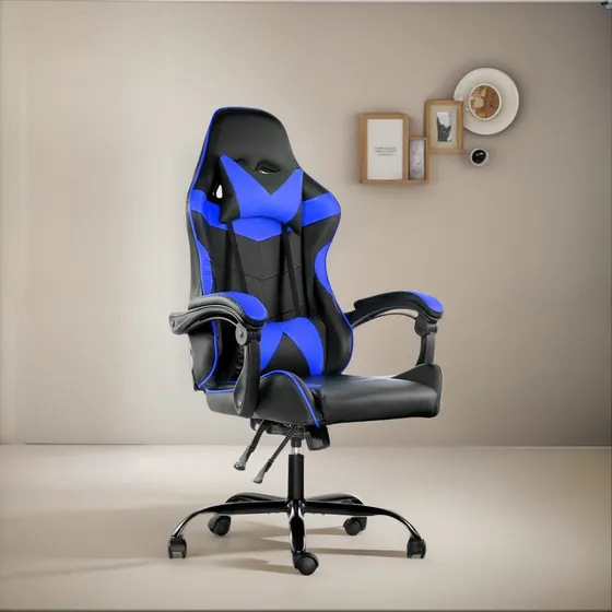 Silla Gamer Lumax Modelo Rom Super Oferta Negro/azul-gaming