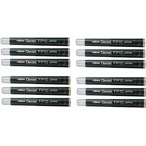 Recargas Pincel Pentel Arts, Tinta Negra, Set 12 Uni.