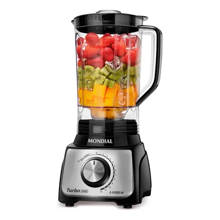 Liquidificador Turbo, Mondial, 1100w - L-1100 Bi Preto/inox 127v