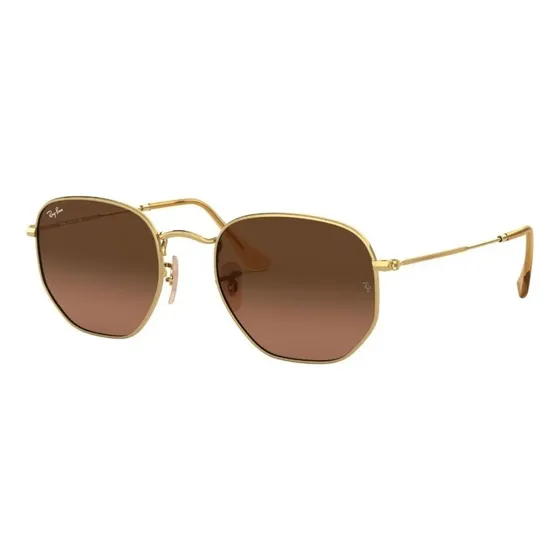 Anteojos de sol Ray-Ban Round Hexagonal Flat Lenses talle Mediano armazón polished gold y lente brown