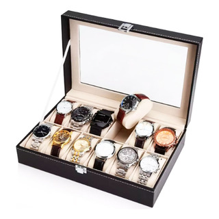 Estuche Caja Organizador De 12 Relojes Eco Cuero Elegante Color Negro Estuche Caja Organizador De 12 Relojes Eco Cuero Elegante Color Negro