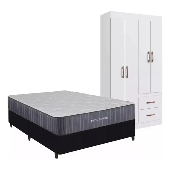 Combo Dormitorio Sommier 1 Plaza + Ropero Armario 4 Puertas