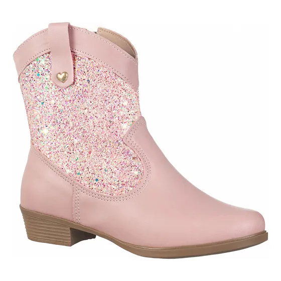 Bota Texana Infantil Menina Bico Fino Cano Curto Glitter