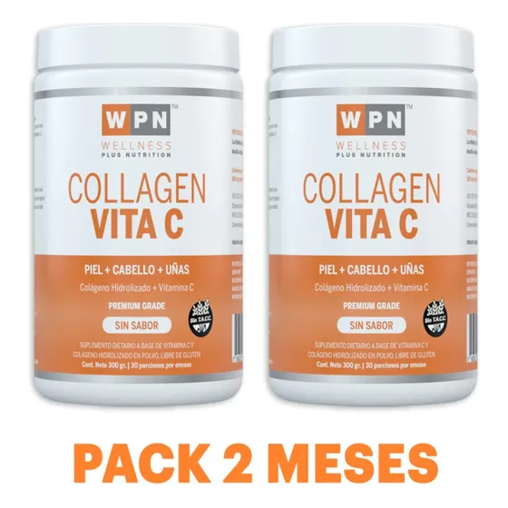 Wpn Colágeno Hidrolizado + Vit C Sin Sabor 300g Pack 2 Meses