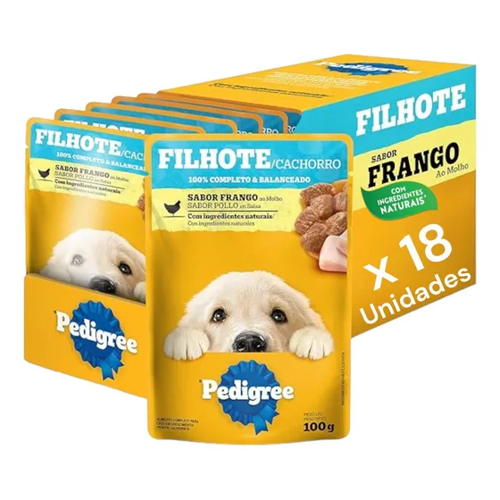 Pedigree Sachê Cães Filhotes Frango Ao Molho 100g C/ 18 Un