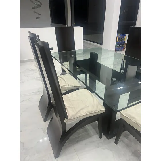 Comedor De 6 Puestos Madera Flor Morado, Mesa En Vidrio