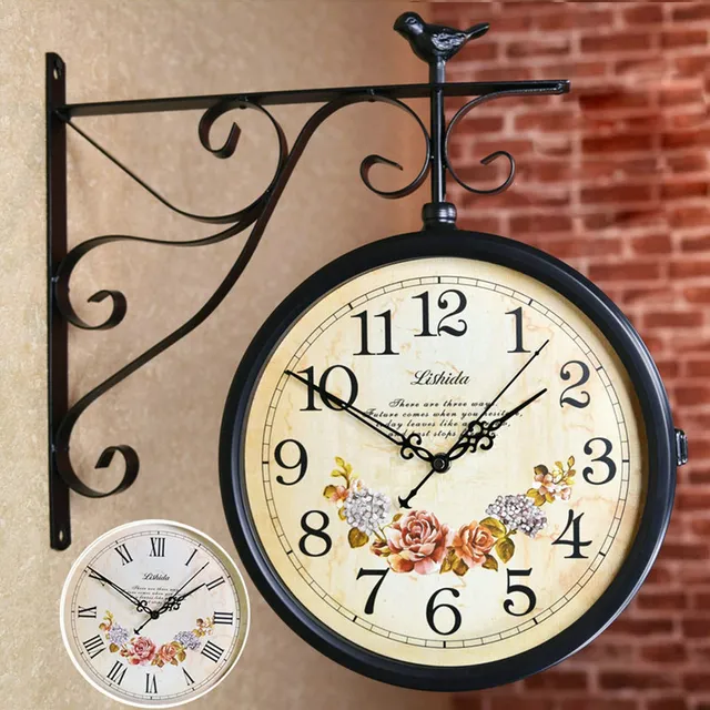 Reloj Pared Estilo Vintage Clasico Retro Doble Cara Para
