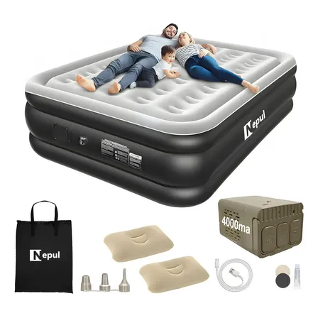 Colchão Inflável Queen Nepul Duplo Com 2 Travesseiro Inflável NE-999 cor Cinza