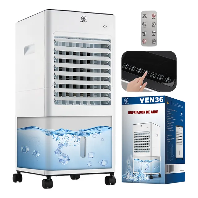 Enfriador De Aire Evaporativo Cm-top Acondicionado Portátil Ventilador Agua Frio 6l 65W Remote Control 3 Modes Temporizador Para Dormitorio Oficina Blanco