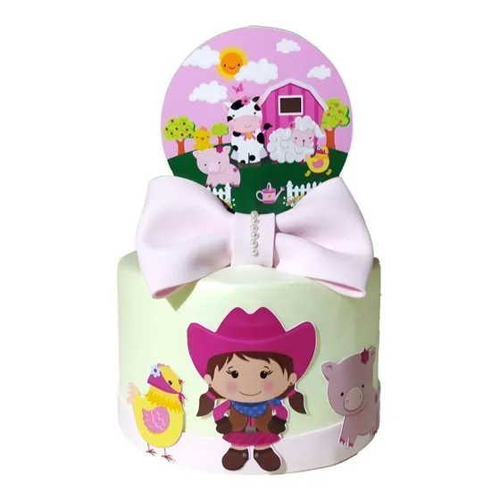 Bolo Fake / Falso Fazendinha Rosa Menina - Ideal Mesversário