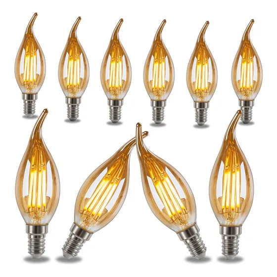 Kit 10 Lâmpada Led Filamento Vela Chama 4w E14 2200k Luz Branco-quente Com Bico 220v