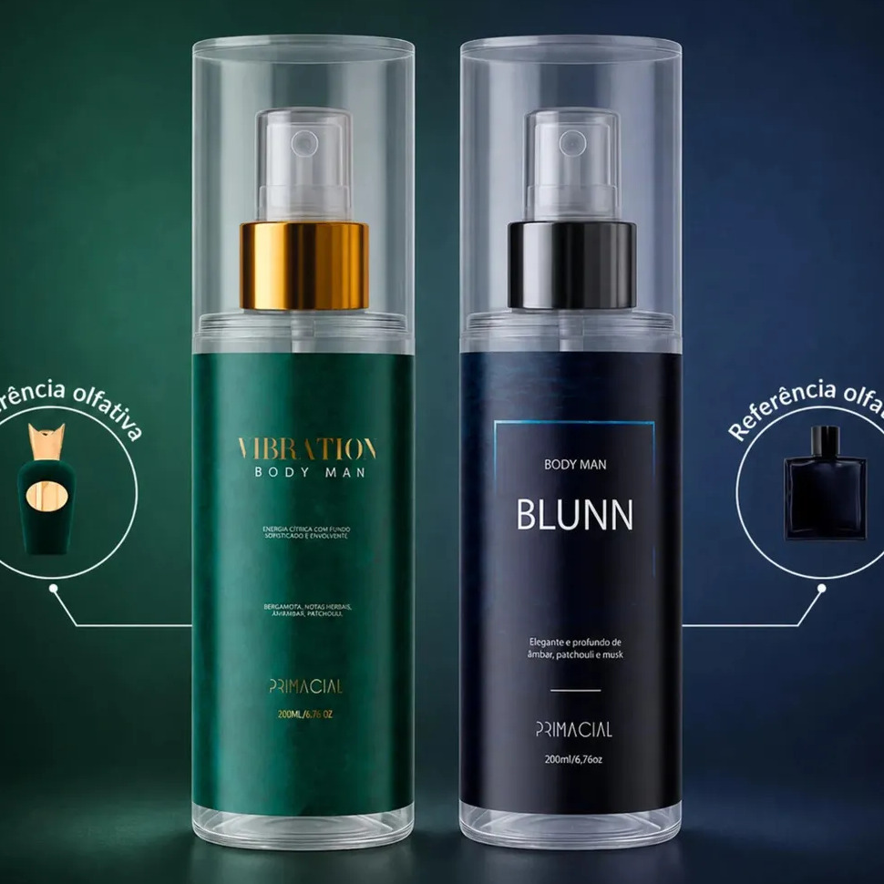 Kit Body Splash Masculino Vibration E Blunn 200ml - Primacial Perfume Bergamota Limão Kit Body Splash Masculino Vibration E Blunn 200ml - Primacial Perfume Bergamota Limão