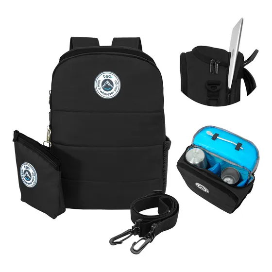Mochila Matera Bolso Porta Notebook T-go Y Yerbera De Color Negro
