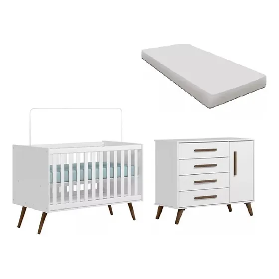 Jogo De Quarto Bebê Berço E Cômoda Encanto Retro Branco