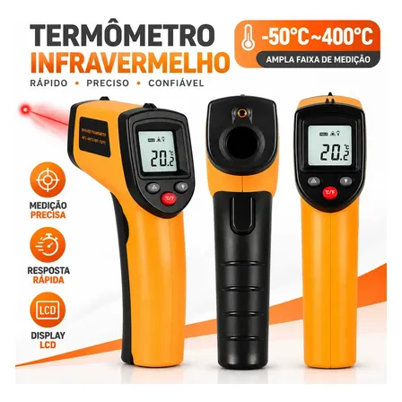 Termômetro Culinário Laser Infravermelho Para Fritura e Assados até 400°C - Marca Blackone