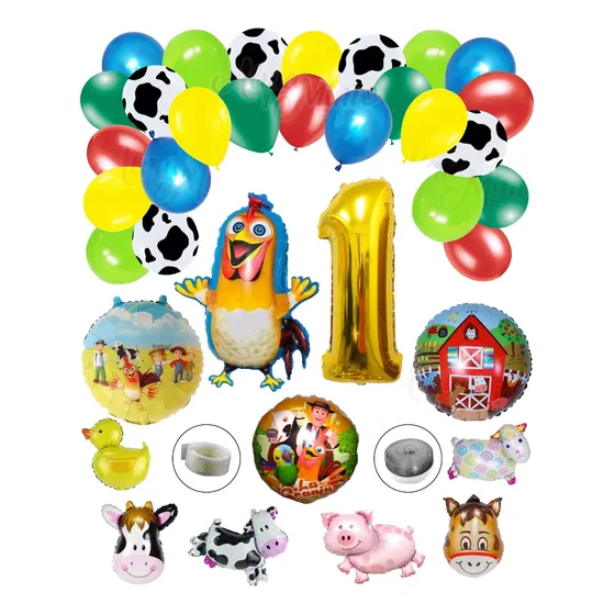 Pack Globos Granja Zenón + Cinta+pegamento+nro