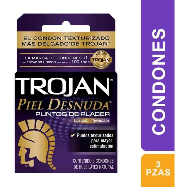 Condones Trojan Piel Desnuda Puntos De Placer Latex 3 Piezas