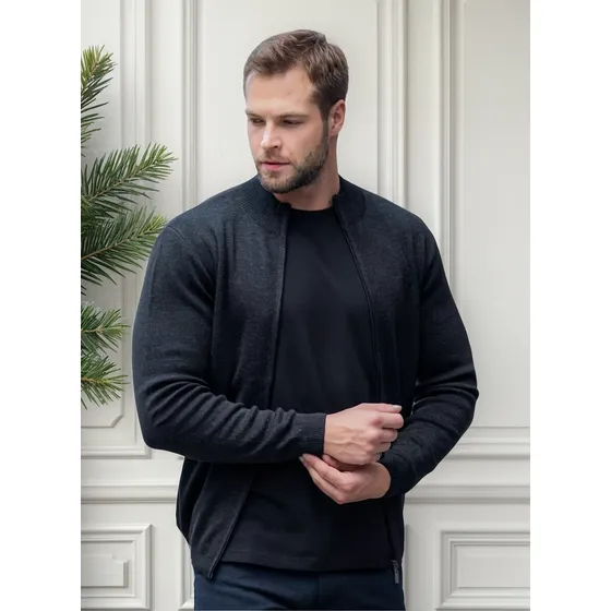Casaco Masculino Suéter Tricot Agasalho Com Zíper Para Frio