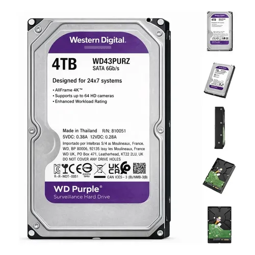 外付けハードディスク・ドライブ Western Digital WD40PURZ 4TB HDD HDD WD PURPLE 4 TB PARA SEGURANCA/VIGILANCIA/DVR - WD40PURZ