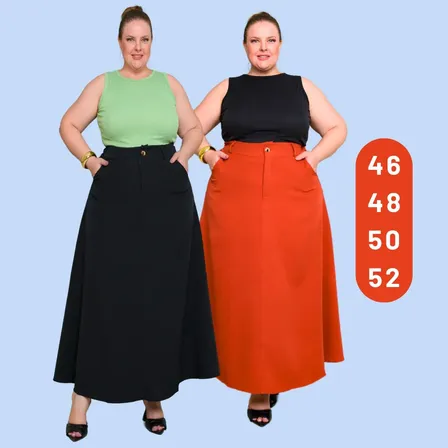 Saia Longa Alfaiataria Feminina Plus Size Elegante