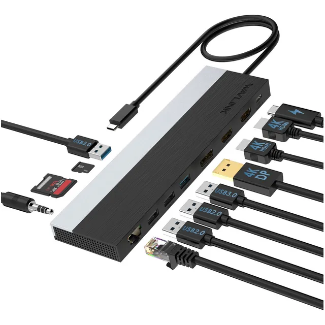 Hub Usb C 12-en-1 Wavlink 3.0 Docking Station 4k Hdmi Dp Pd