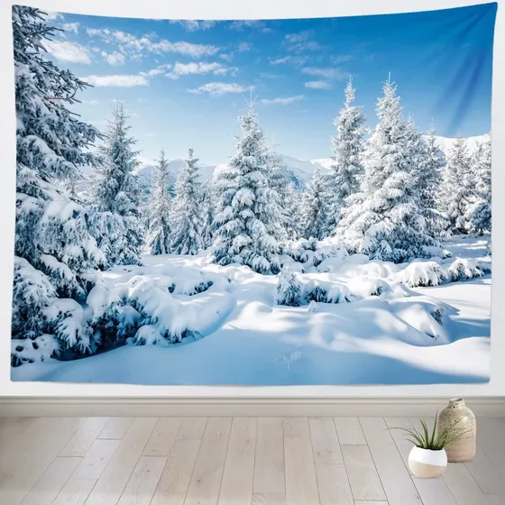 Loccor Tapiz Invierno Montaña 105 X 70  Color Blanco Pino