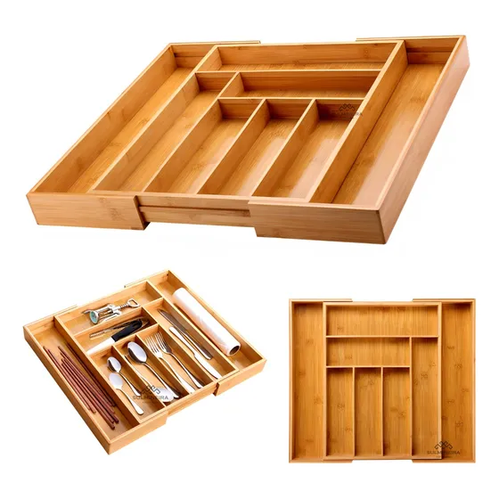 Porta Talher G Organizador De Gavetas Bambu Ext. 8 Divisória
