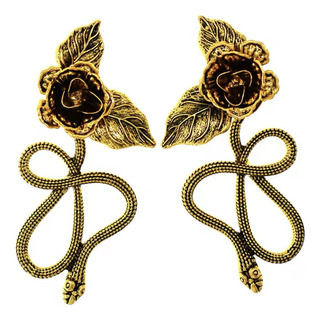Aretes Vintage Rosa Dorado Serpiente Flor Retro Elagante Aretes Vintage Rosa Dorado Serpiente Flor Retro Elagante