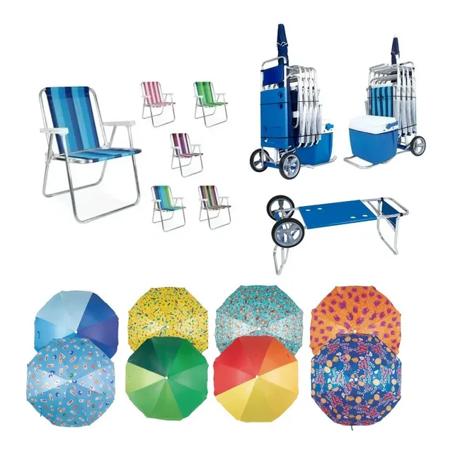 Kit 4 Cadeira Adulto + Carrinho C/ Avanço + Guarda Sol - Mor