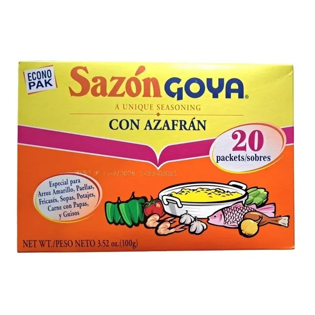 1 Sazonador Polvo Goya Con Azafrán 100g (20 Sobre De 5g C/u)