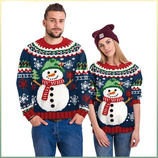 Lindo Suéter De Cuello Redondo Con Estampado Navideño De Muñ Lindo Suéter De Cuello Redondo Con Estampado Navideño De Muñ
