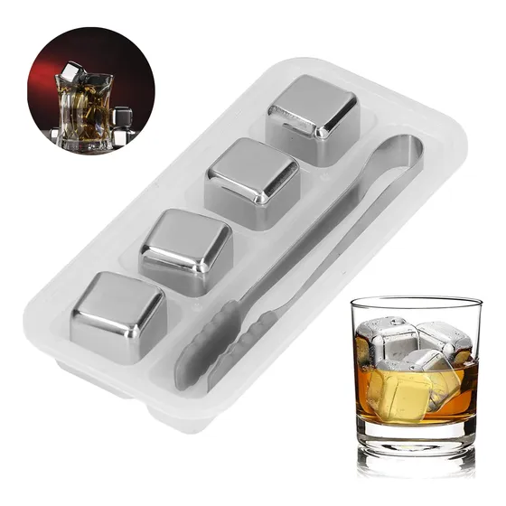 Cubos Hielo Reutilizables Wisky Hielo Con Pinza Metalicos 4u