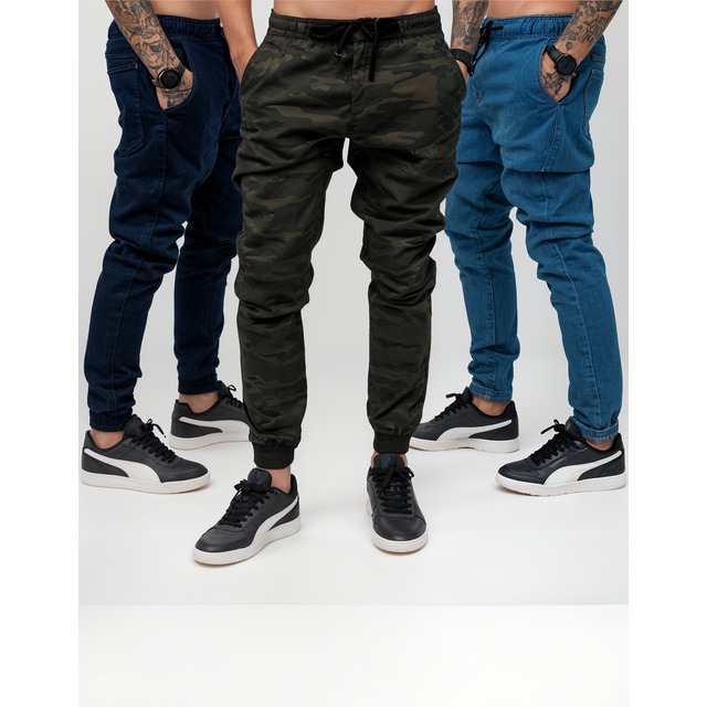 Kit 3 Calças Jogger Masculina Jeans Com Punho Elastico