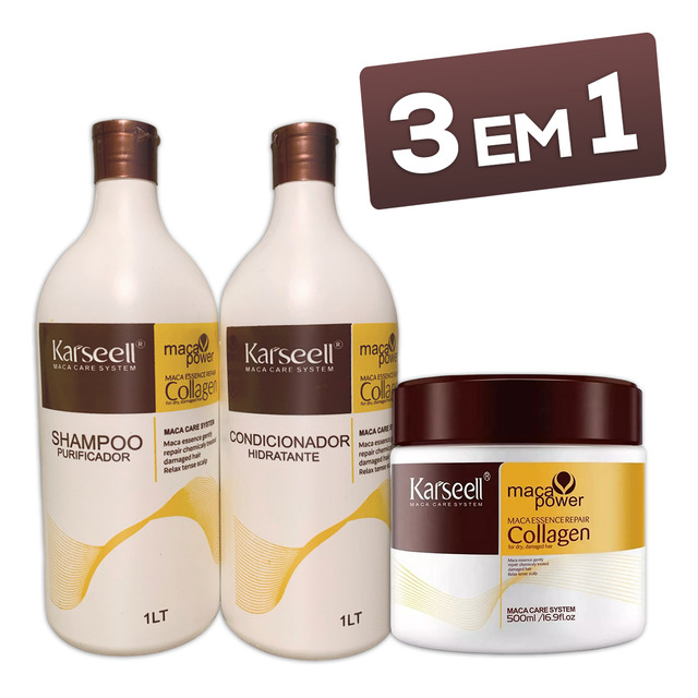 Kit 3 Em 1 Karseell Collagen Máscara Shampoo E Condicionador Kit 3 Em 1 Karseell Collagen Máscara Shampoo E Condicionador