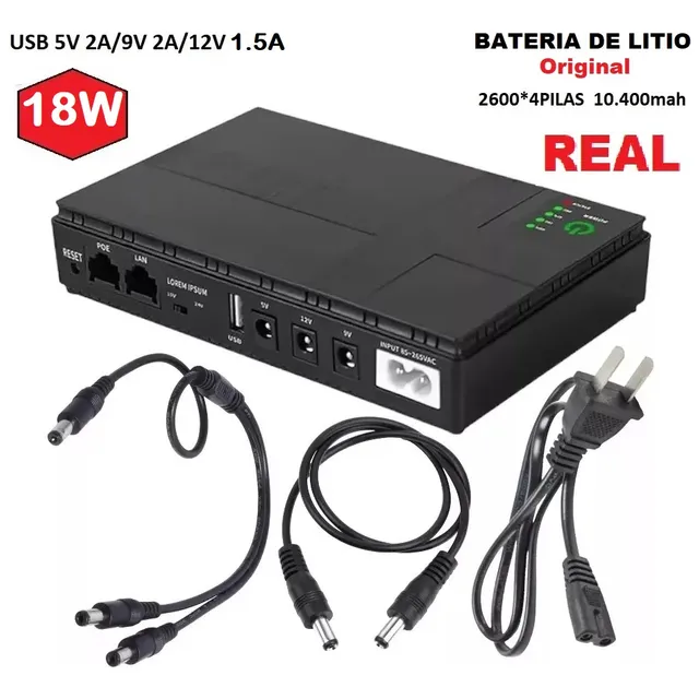 Mini Ups 18w Dc1018p 4 Baterias Litio Original 10400mah Real