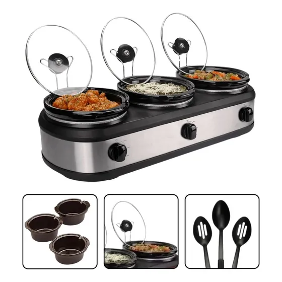 Rechaud Elétrico Members Ly325 Triplo Buffet Slow Cooker 3 P 127V