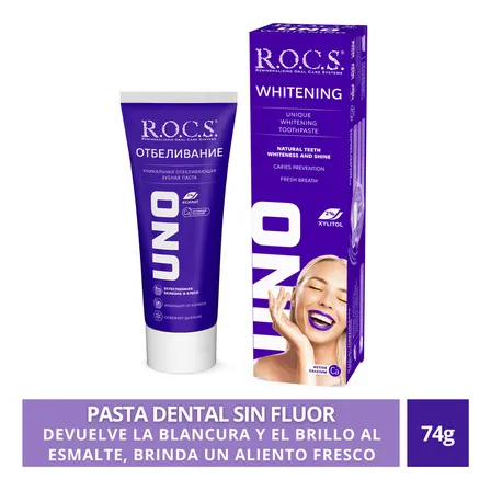 Pasta Dental Blanqueadora Rocs Uno Whitening 74g Sin Fluor